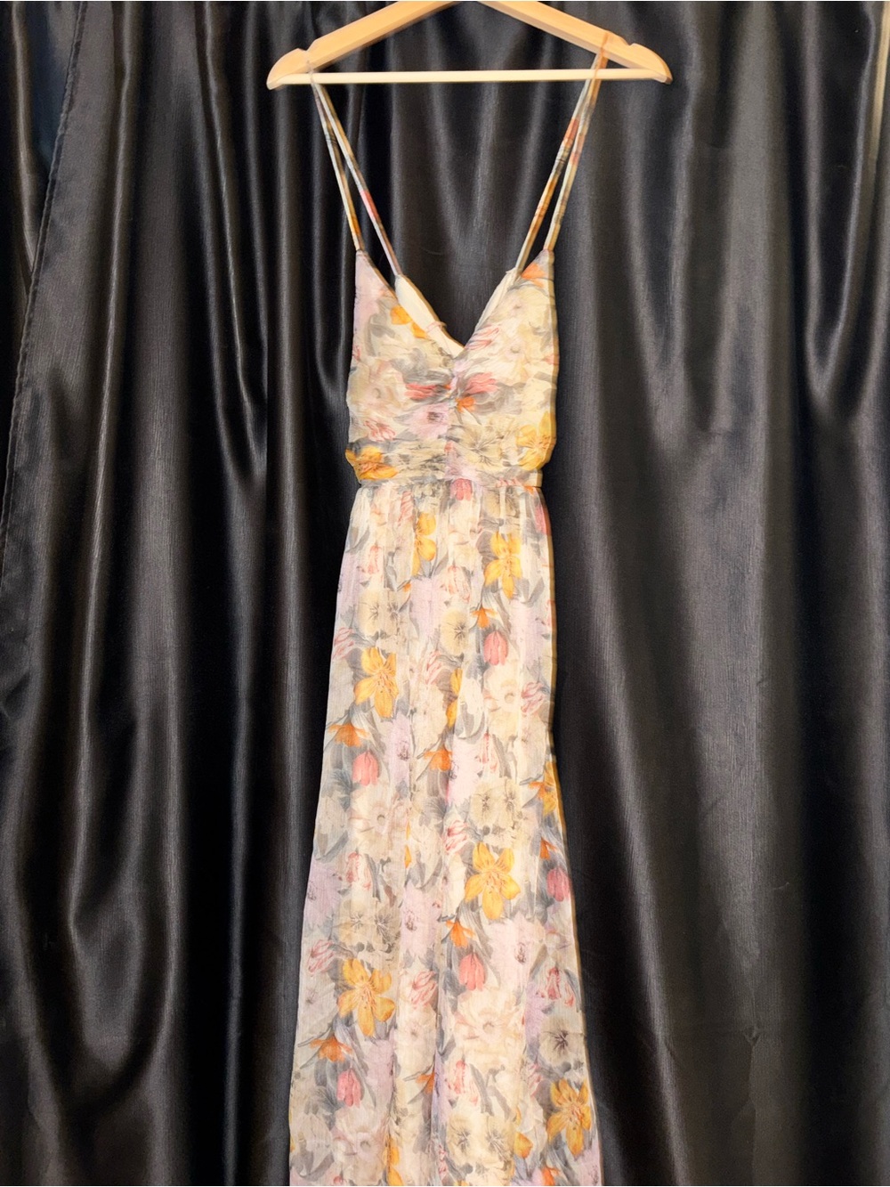 Lena Floral Spaghetti-Strap Maxi Dress in Cream, Yellow and Pink